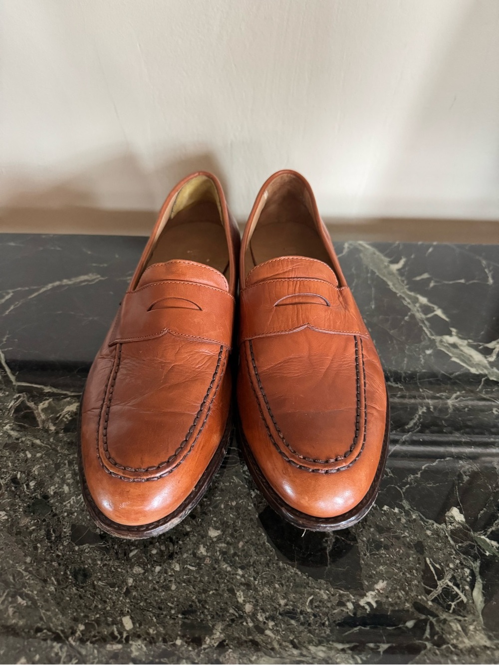 J.Crew Men’s 12 Cognac Brown Leather Penny Loafers Classic Dress Shoes